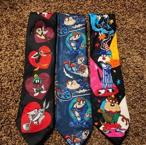 Looney Tunes neck Tie Lot Of 3 vintage 90s Standard Size Stamp Collection mania